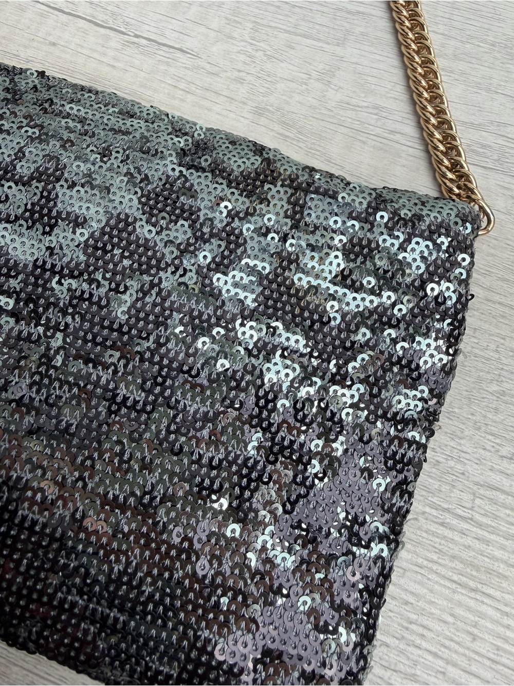 Deux Lux Sequin Shoulder Bag Black Silver Clutch Purse - Picture 8 of 15